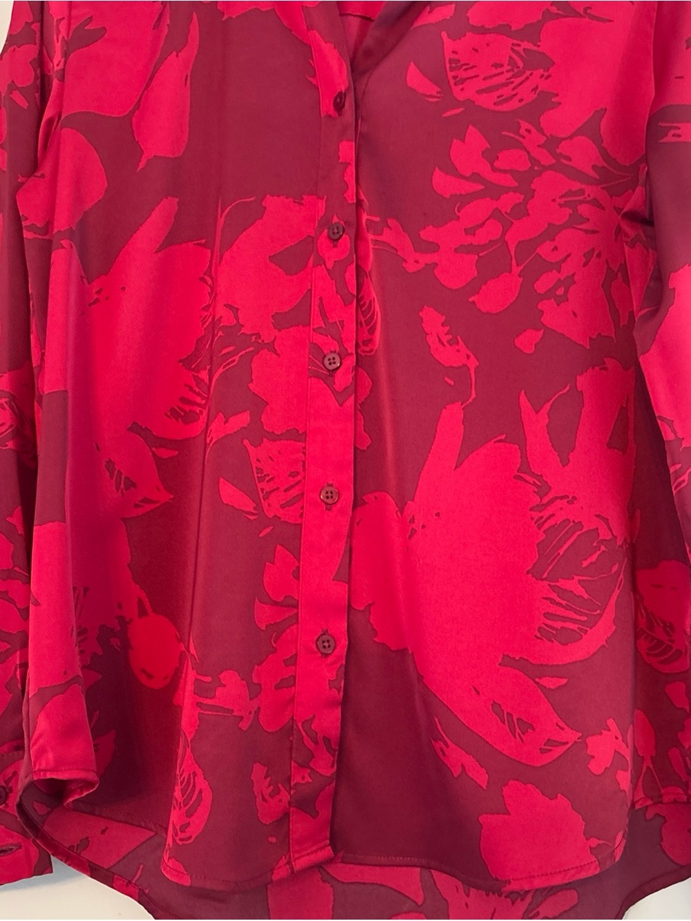 Talbots Red Floral Print Button-Up Blouse - Picture 5 of 6